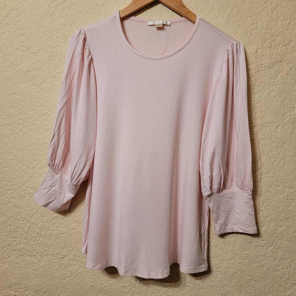 Cooper & Ella Pink Puff Sleeve Blouse Sz M NWOT